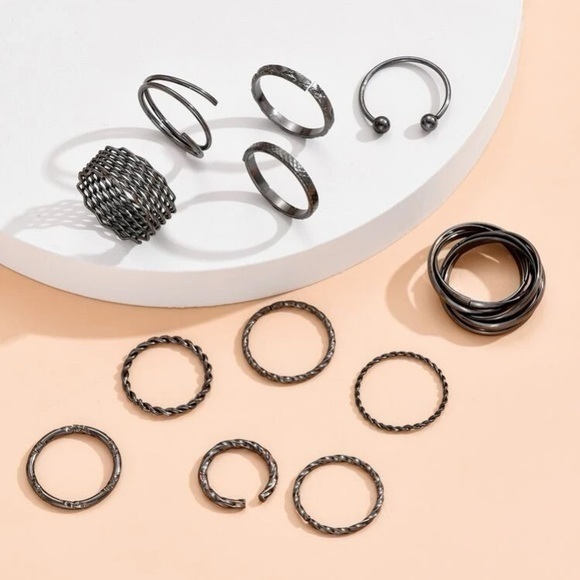 12 pcs Black Gun Ring Set Solid Twist - Picture 3 of 7